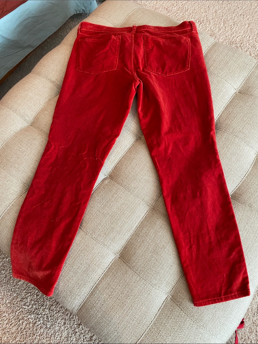 J. Crew Toothpick Velvet Pants in orange /Red